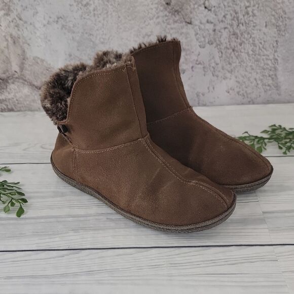 Natural Reflections Shoes - Natural Reflections Cozy Brown Fur-Lined Ankle Bootie Slippers Womens Size 8